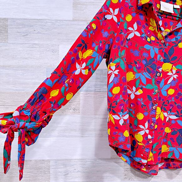 Anthropologie MAEVE Blithe Button Down Shirt Red Fruit Floral Challis Womens 4 - Picture 3 of 9